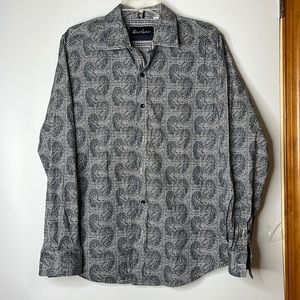 Robert Graham Modern Americana Mens Dress Shirt Tailored Fit Blue Paisley L LG